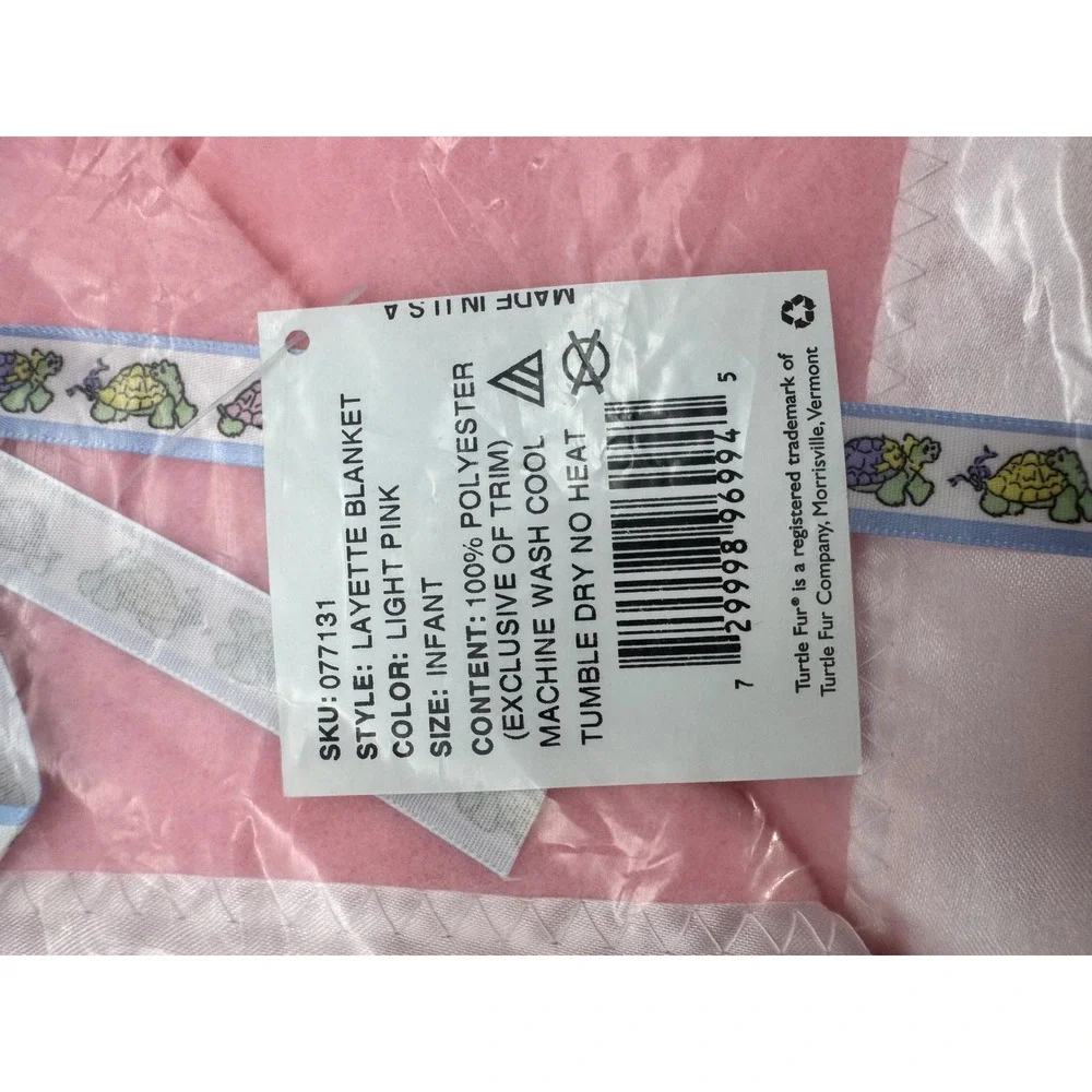 Vintage Turtle Fur Infant Pink Layette Blanket New Sealed Satin Trim